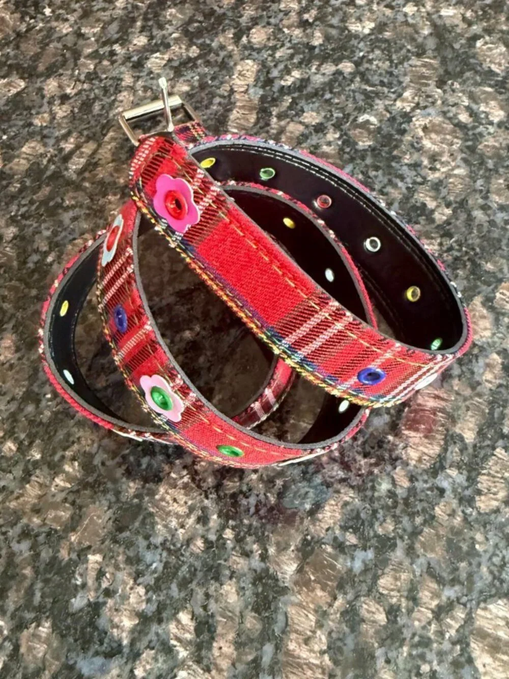 Red Plaid Y2K Flower Eyelet Grommet Belt